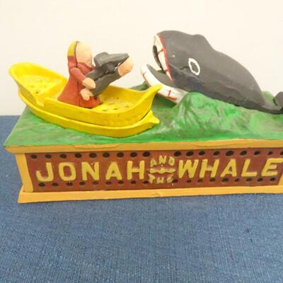 LOT 43 VINTAGE JONAH AND THE WHALE CAST IRON BANK