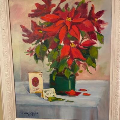 ST HOLIDAY POINSETTIAS OIL PAINTING