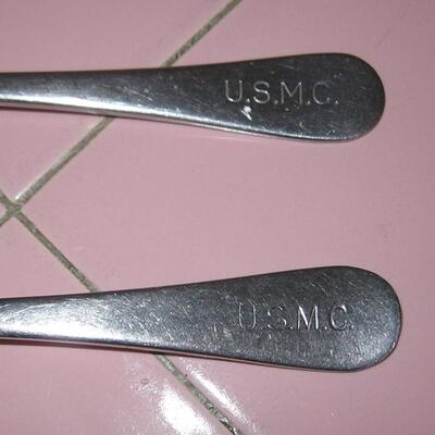 MS 5 Military Soup Spoons Stamped Handles USN + USMC Navy Marine Corps