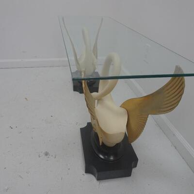 LOT 63 VINTAGE GLASS DINNING TABLE WITH SWAN BASE