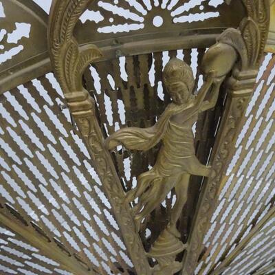 LOT 74 VINTAGE BRASS PEACOCK FOLDING FAN FIREPLACE SCREEN