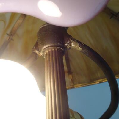 LOT 80 ANTIQUE SLAG PANEL LAMP