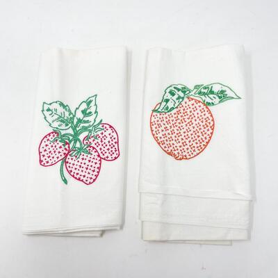 STRAWBERRY & ORANGE EMBROIDERED FLOUR SACK TOWELS