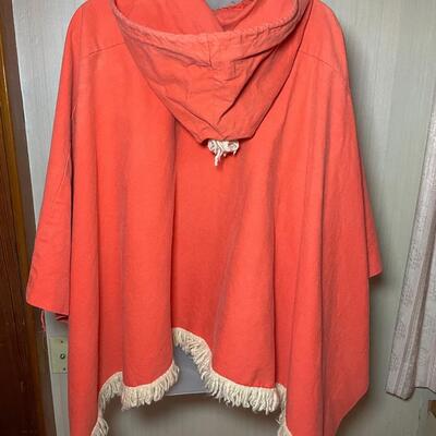 VINTAGE ORANGE CANVAS PONCHO W/ FRINGE