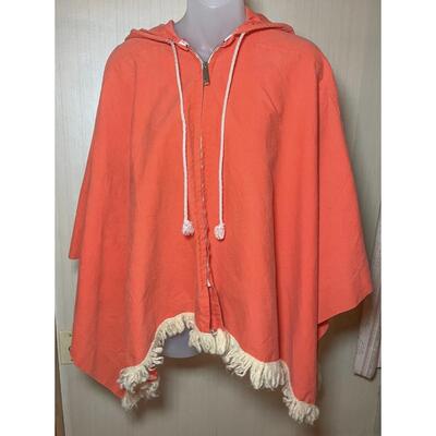 VINTAGE ORANGE CANVAS PONCHO W/ FRINGE