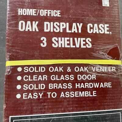 OAK 3-SHELF DISPLAY CASE, NEW IN BOX - #1