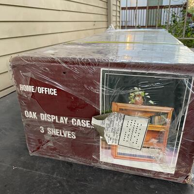 OAK 3-SHELF DISPLAY CASE, NEW IN BOX - #1
