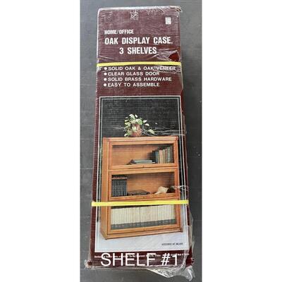 OAK 3-SHELF DISPLAY CASE, NEW IN BOX - #1