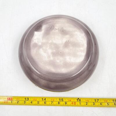 HANDMADE POTTERY 4.5â€ ASHTRAY W/ROSE - SIGNED â€œDORISâ€