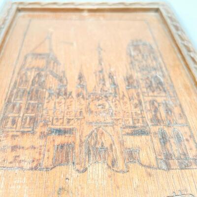 VINTAGE â€œROUEN CATHEDRALâ€ CARVED WOODEN 5X7â€ FRAMED ART - SIGNED â€œHDâ€?