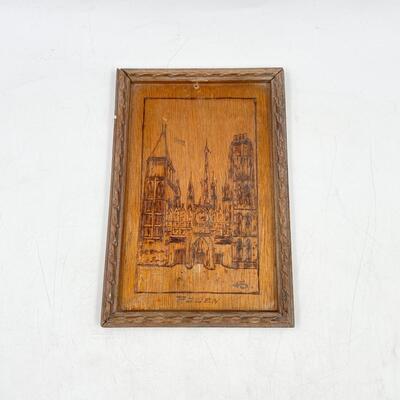 VINTAGE â€œROUEN CATHEDRALâ€ CARVED WOODEN 5X7â€ FRAMED ART - SIGNED â€œHDâ€?