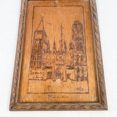 VINTAGE â€œROUEN CATHEDRALâ€ CARVED WOODEN 5X7â€ FRAMED ART - SIGNED â€œHDâ€?