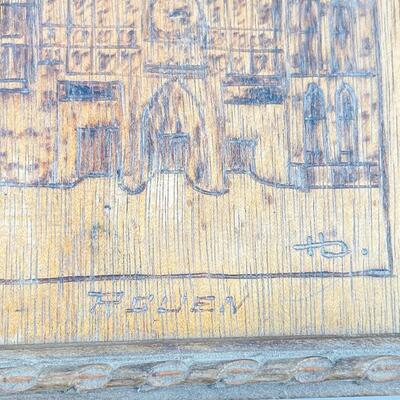 VINTAGE â€œROUEN CATHEDRALâ€ CARVED WOODEN 5X7â€ FRAMED ART - SIGNED â€œHDâ€?