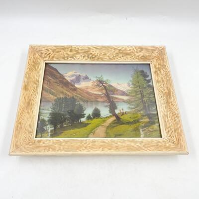 VINTAGE FRAMED MOUNTAIN FISHING PRINT - 12â€ x 15â€