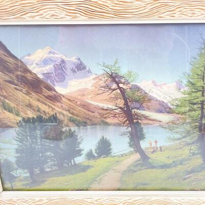 VINTAGE FRAMED MOUNTAIN FISHING PRINT - 12â€ x 15â€