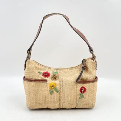 VINTAGE FOSSIL EMBROIDERED WOVEN HANDBAG