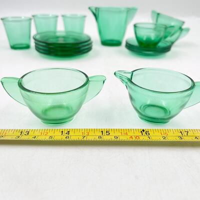 VINTAGE MINI GREEN GLASS DISHES SET