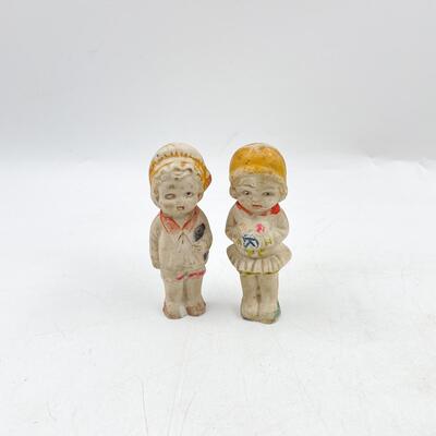 VINTAGE JAPAN 2â€ GIRL & BOY BISQUE FIGURINES
