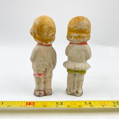 VINTAGE JAPAN 2â€ GIRL & BOY BISQUE FIGURINES