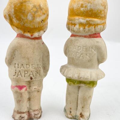 VINTAGE JAPAN 2â€ GIRL & BOY BISQUE FIGURINES