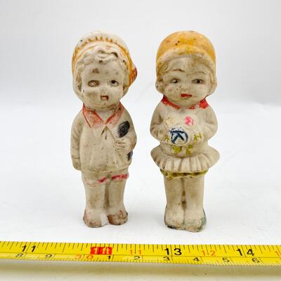 VINTAGE JAPAN 2â€ GIRL & BOY BISQUE FIGURINES