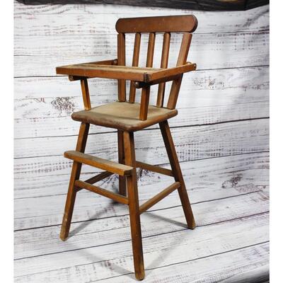 Vintage Wooden Baby Doll High Chair with Tray and Footrest EstateSales