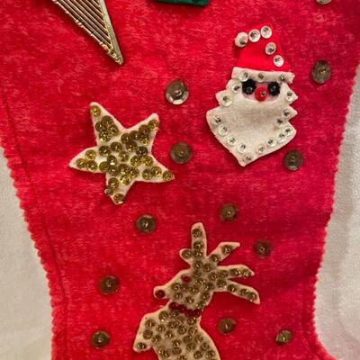 ST TWO VINTAGE HANDCRAFTED FELT CHRISTMAS STOCKINGS