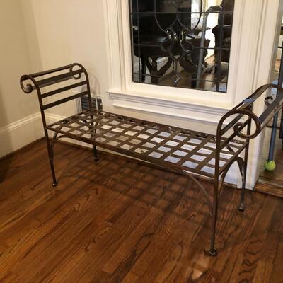 Metal Scroll Bench with Cushion - Item Must be Scheduled for Pickup.