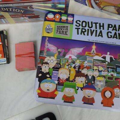 7 pc Games: South Park Trivia Game, Spongebob Life - Piece Count Not Verified