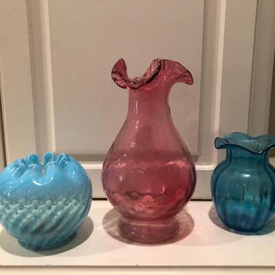 3 Vases of Various Sizes - 2 Blue, 1 Pink