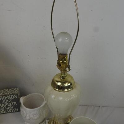 6 pc Decor: 2 Lamps, Work, Owl Jar, 