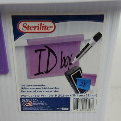 2 White Sterilite Bins, Useable With Dry Erase Markers