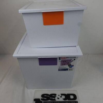 2 White Sterilite Bins, Useable With Dry Erase Markers