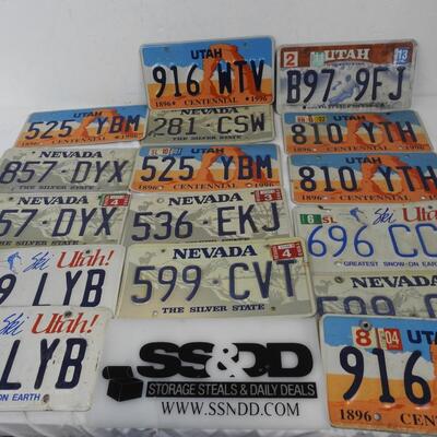16 Utah and Nevada License Plates - Outdated