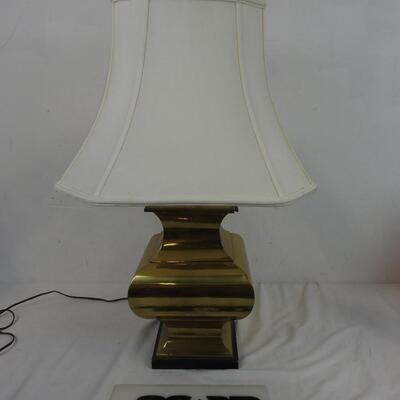 Large Brass Table Lamp with White/Cream Shade - Works