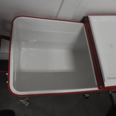 Red Retro Standing Cooler on Wheels with Drain 30 x 15 x 33 inch