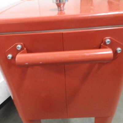 Red Retro Standing Cooler on Wheels with Drain 30 x 15 x 33 inch
