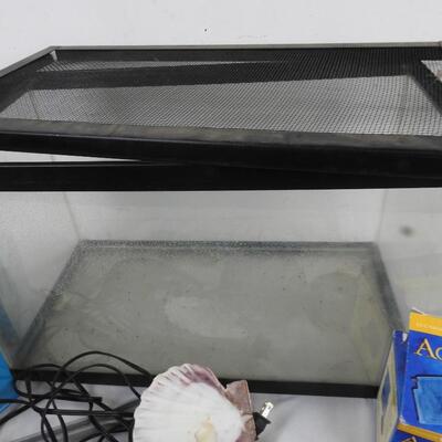 10 Gallon? Fish Tank and 3 Boxes of Filters, Brush, Filter Machine