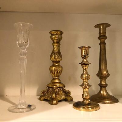 4 Candlesticks, 3 Brass, 1 Glass