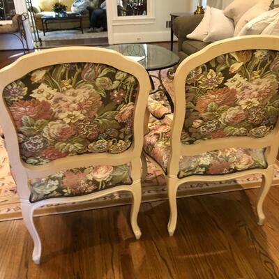 Pair of Chairs with Wood Frame and Tapestry Upholstery - Item Must be Scheduled for Pickup.