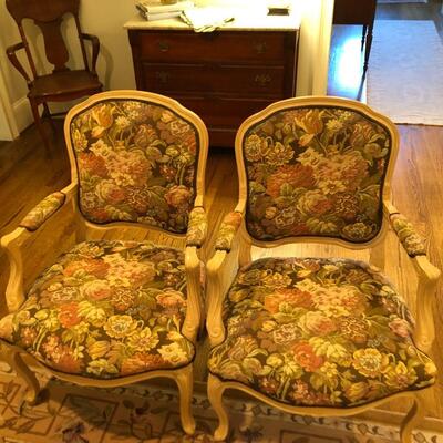 Pair of Chairs with Wood Frame and Tapestry Upholstery - Item Must be Scheduled for Pickup.