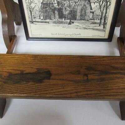 Nice Vintage Oak Church Kneeler and Picture of the Church Where It Came From in Minnesota
