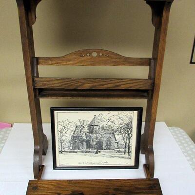 Nice Vintage Oak Church Kneeler and Picture of the Church Where It Came From in Minnesota