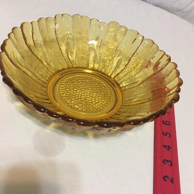 Vintage 1960's Indiana Glass Bowl Amber Sunflower Mid Century Fruit Bowl 10