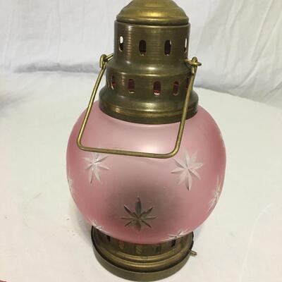 Pink starburst glass and brass lantern