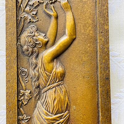 AA    ANTIQUE BRASS WALL PLAQUE GREEK GODDESS OF THE GRAPE IN RELIEF