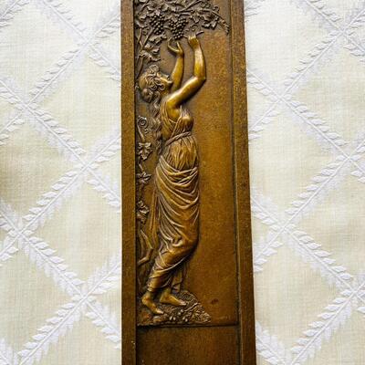 AA    ANTIQUE BRASS WALL PLAQUE GREEK GODDESS OF THE GRAPE IN RELIEF