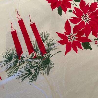ST VINTAGE HOLIDAY CANDLES AND POINSETTIA TABLECLOTH
