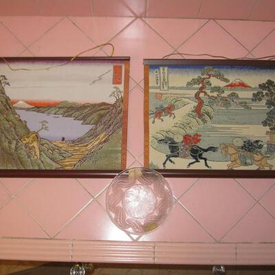 MS 6 Japanese Scrolls Woven Fabric Paper Japan Mt Fuji Hanging Art