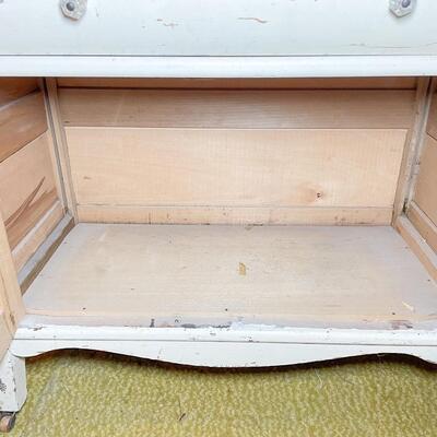 ANTIQUE WHITE SIDEBOARD W/ DECORATIVE TOP